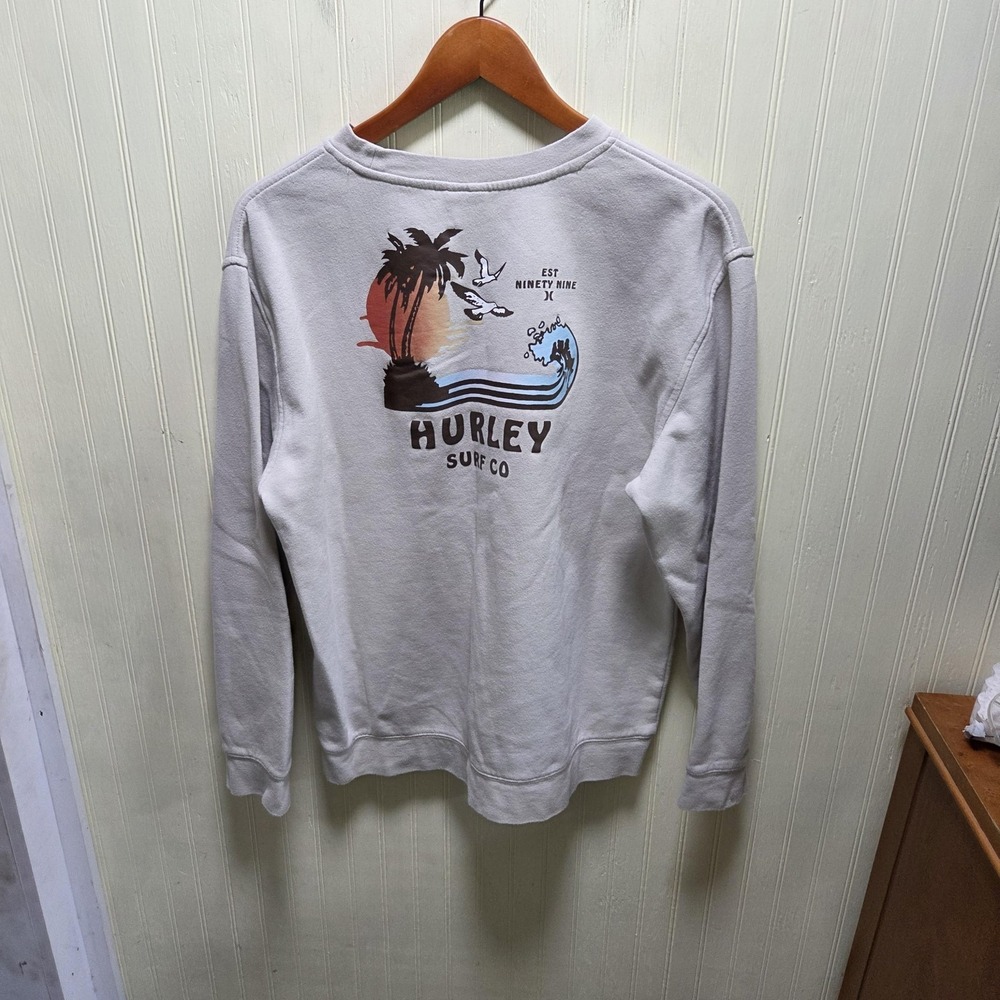 Hurley Sweatshirt‎ Mens Large Gray Fleece Crewneck Surf Co Graphic Pullover Top